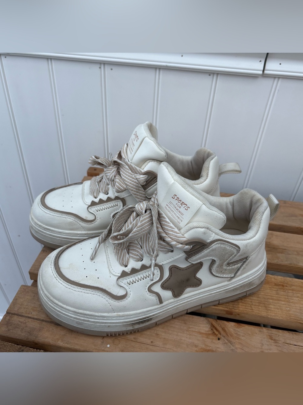 Kids White & Beige Star Accent Sneakers - Collection